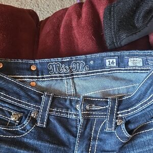 Miss Me Dark Blue Jeans with White Stitching Size 14 27"x28"